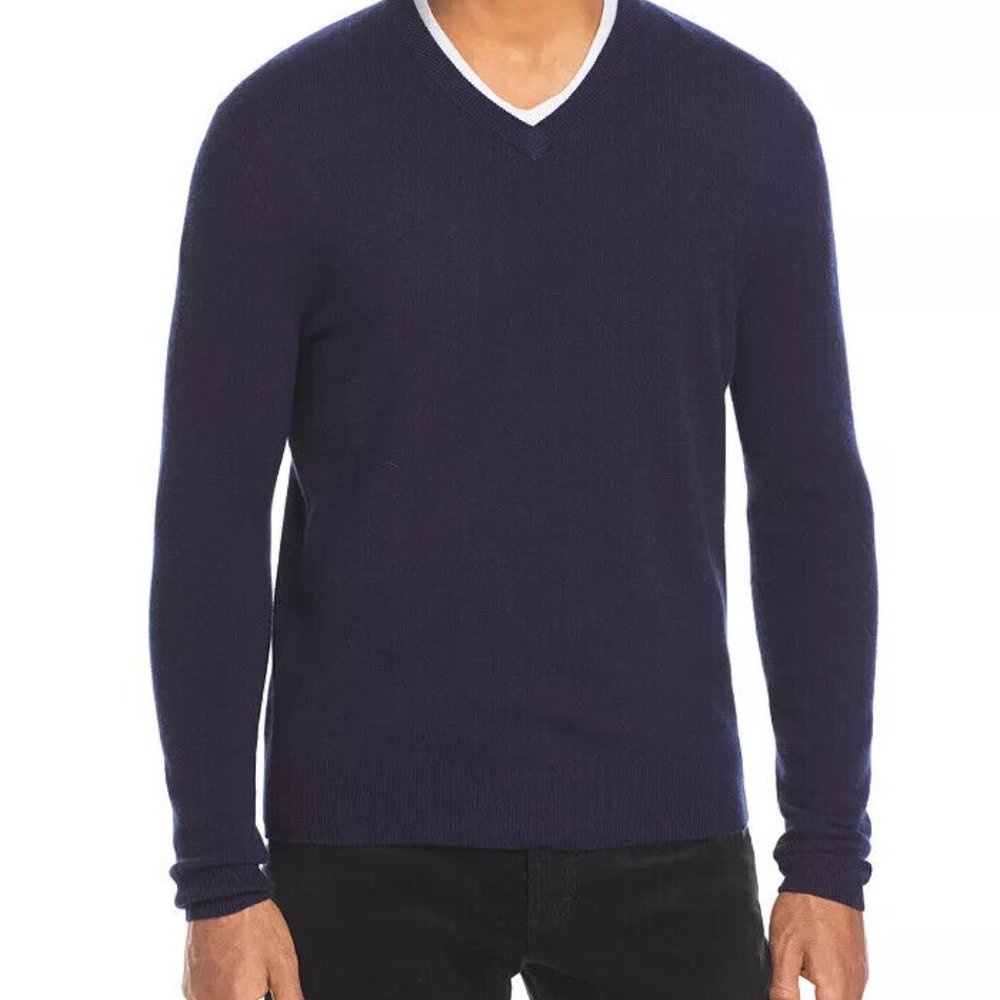 NWT Cremieux Men's Navy Luxury Cashmere V-Neck Sweater